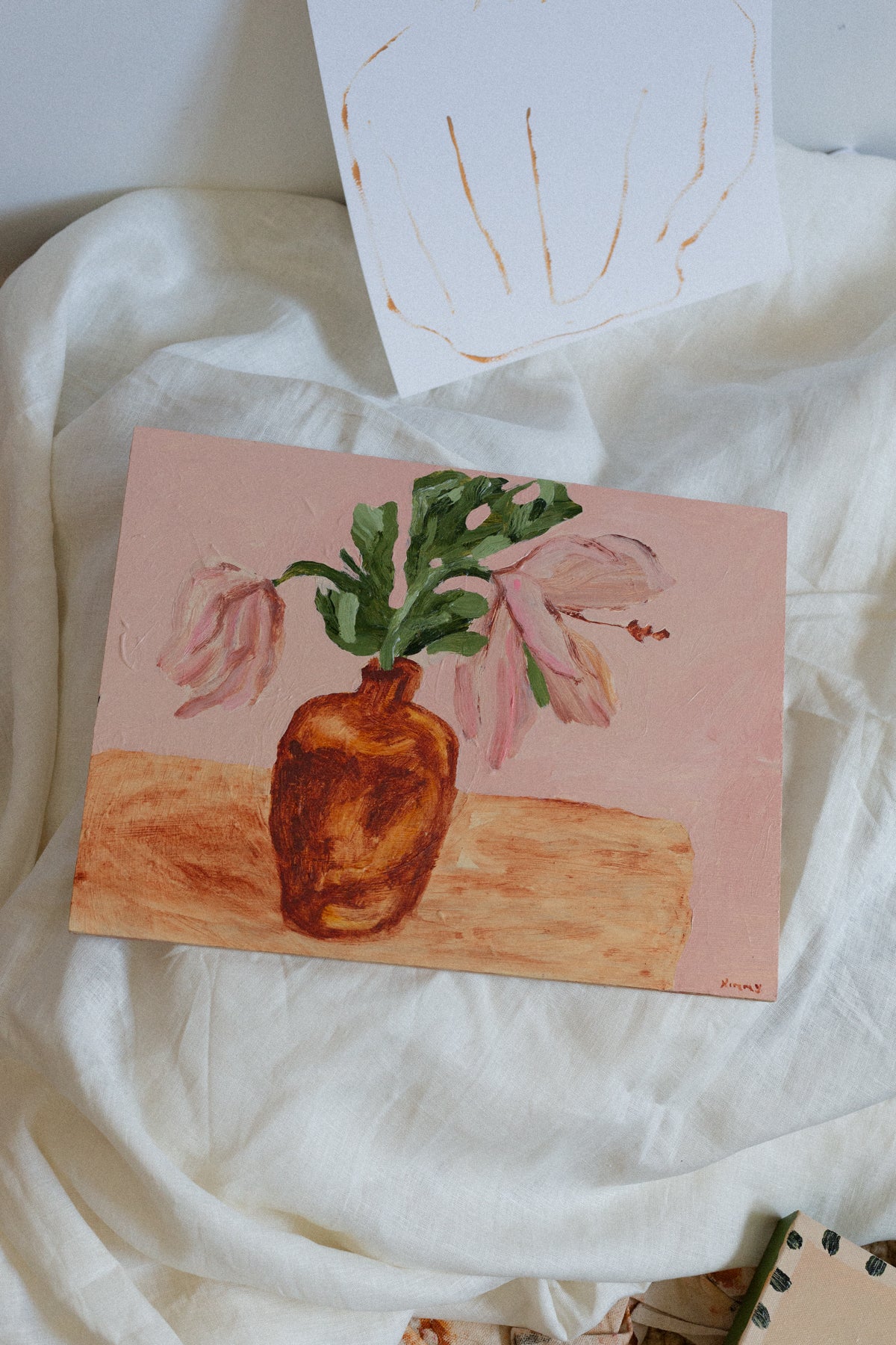 Flowers in Amber Vase II. ORIGINAL.