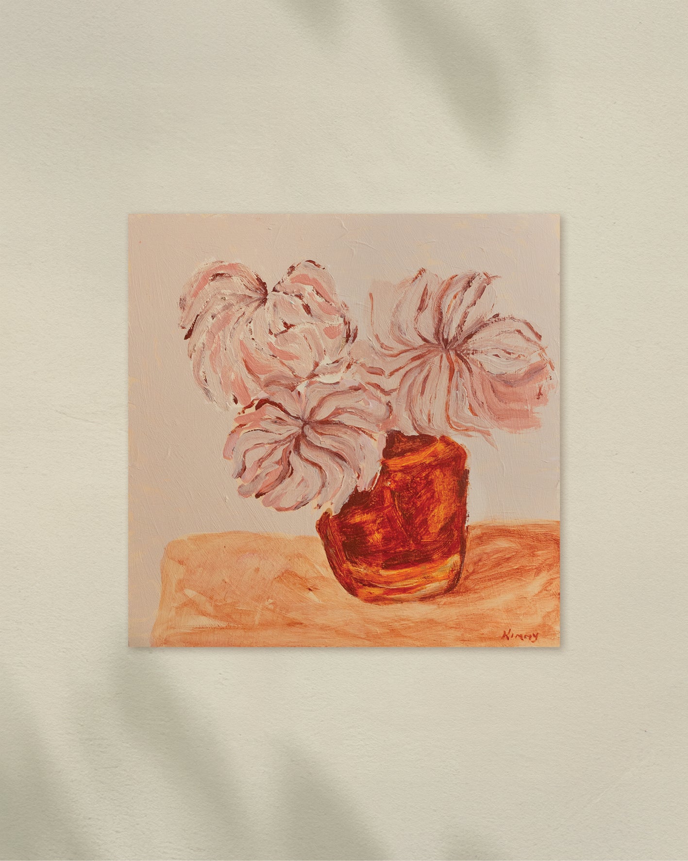 Flowers in Amber Vase I. ORIGINAL.