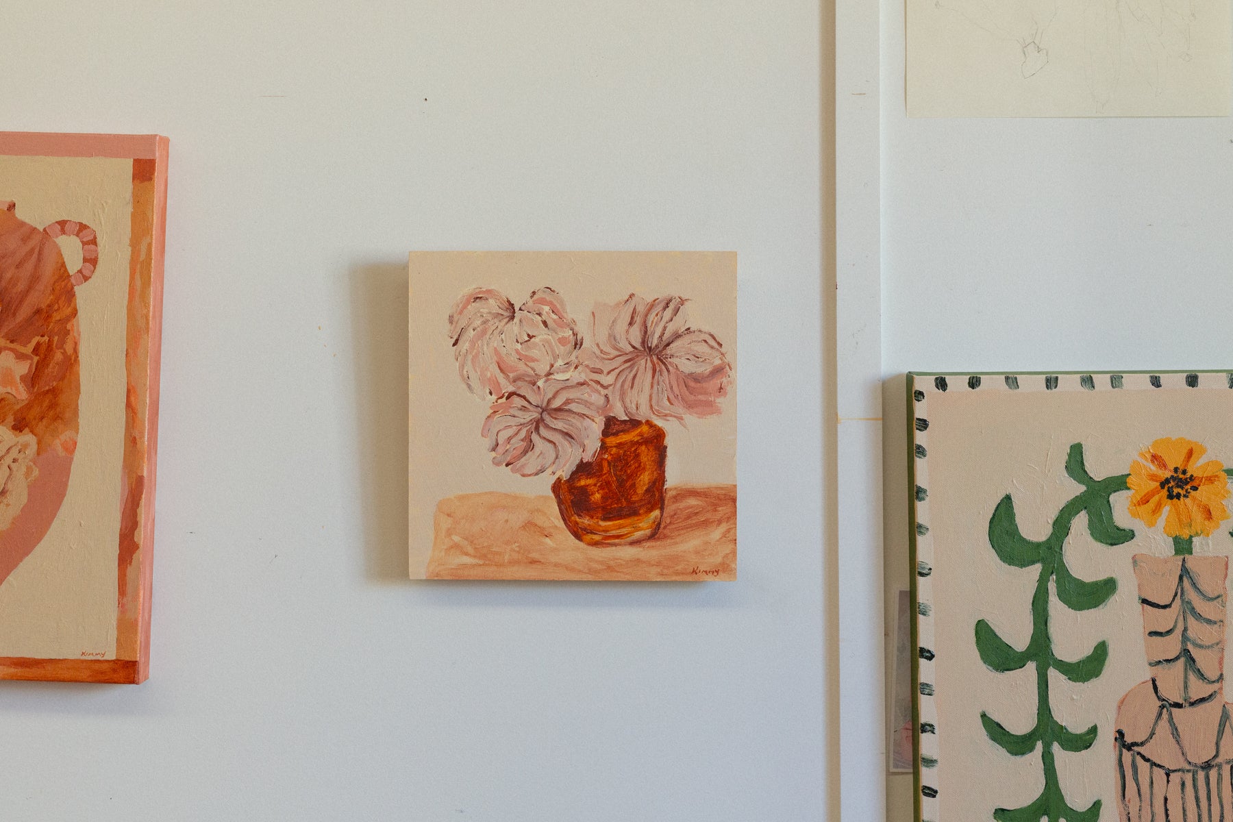 Flowers in Amber Vase I. ORIGINAL.