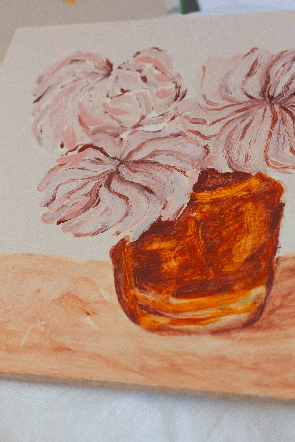 Flowers in Amber Vase I. ORIGINAL.